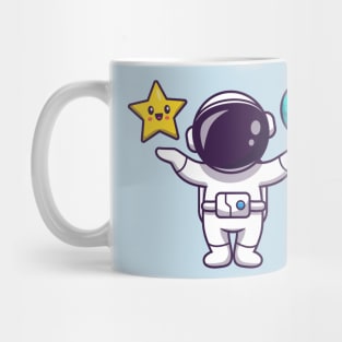 Cute Astronaut With Cute Star And Cute Planet Cartoon Mug